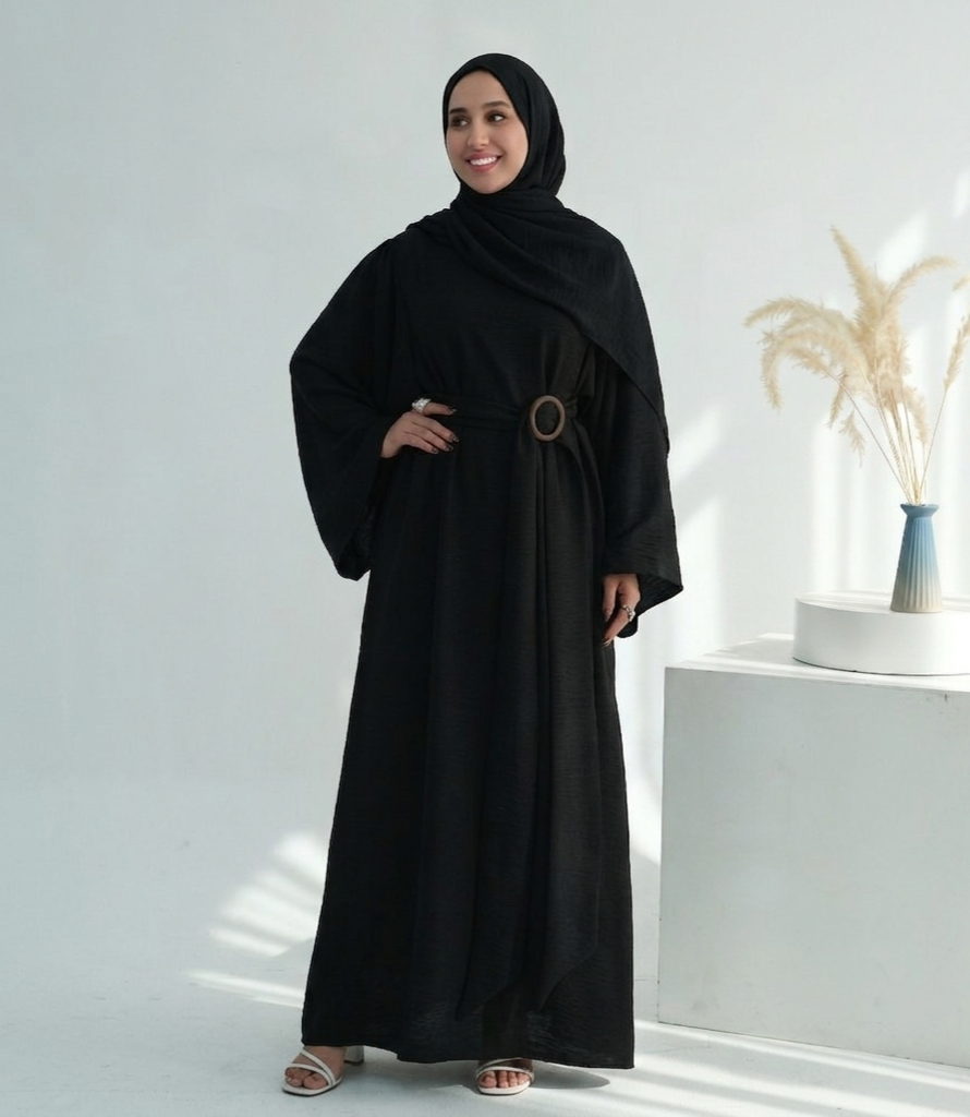 Casual Twill Abaya Dress - Black