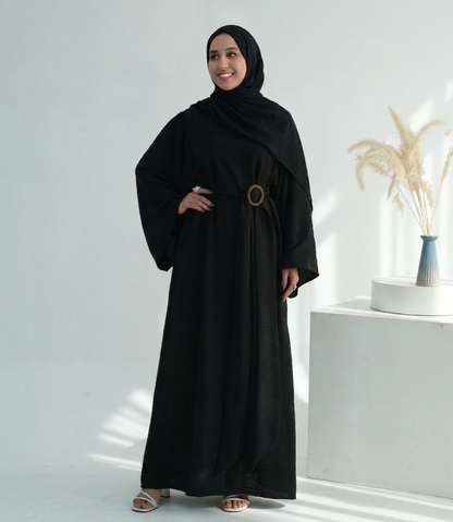 Casual Twill Abaya Dress - Black