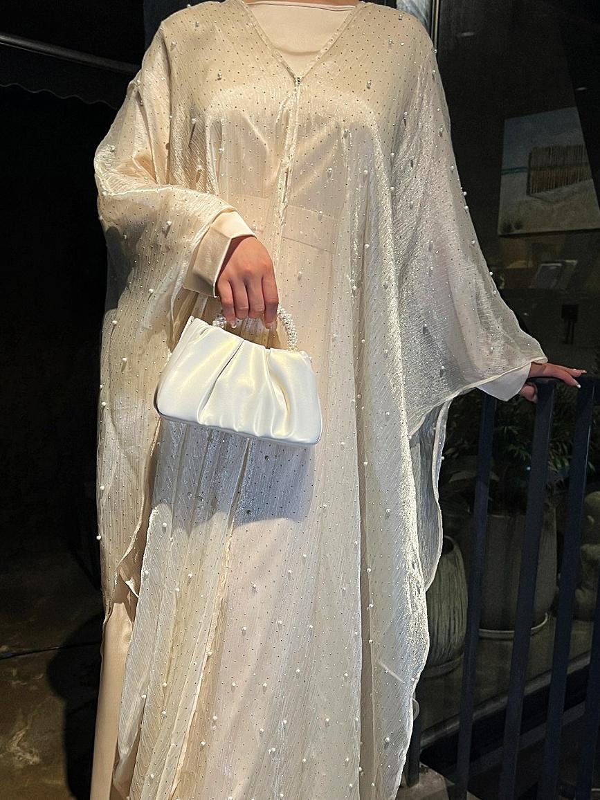 Eid Collection | Elegant Starlight Abaya Set in Cream Beige (clearance online only)