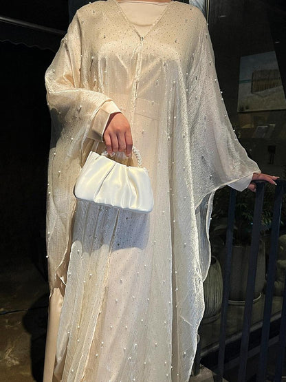 Eid Collection | Elegant Starlight Abaya Set in Cream Beige (clearance online only)