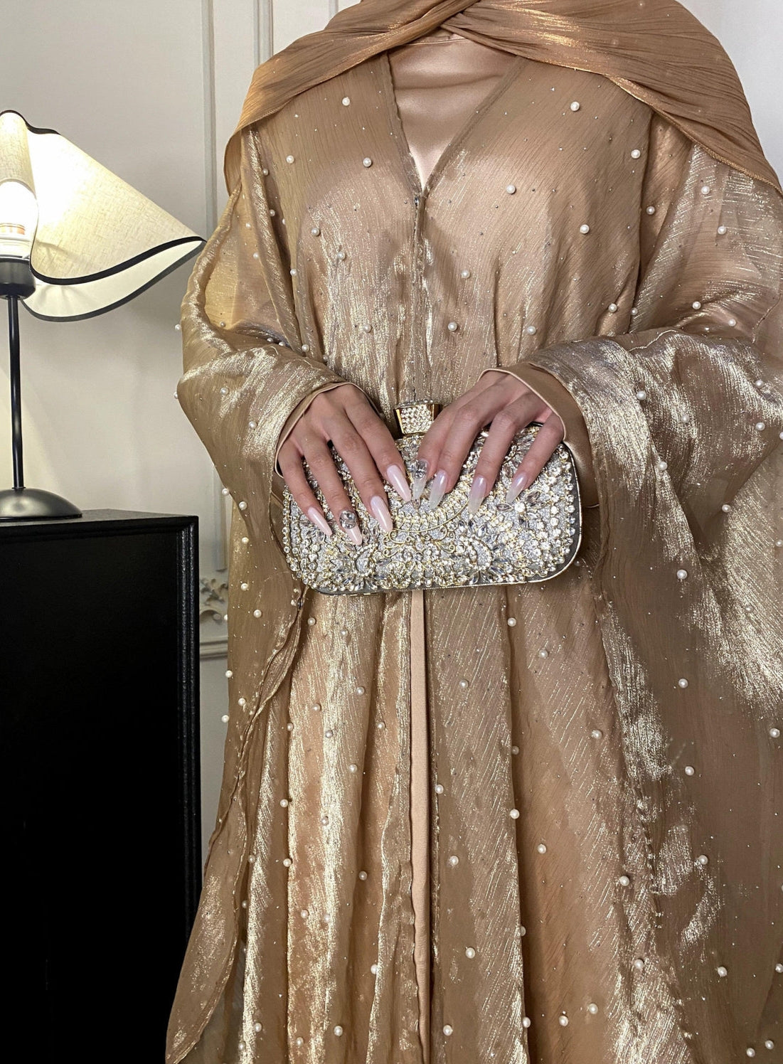 Eid Collection | Elegant Starlight Abaya Set in Rose Gold (clearance online only)