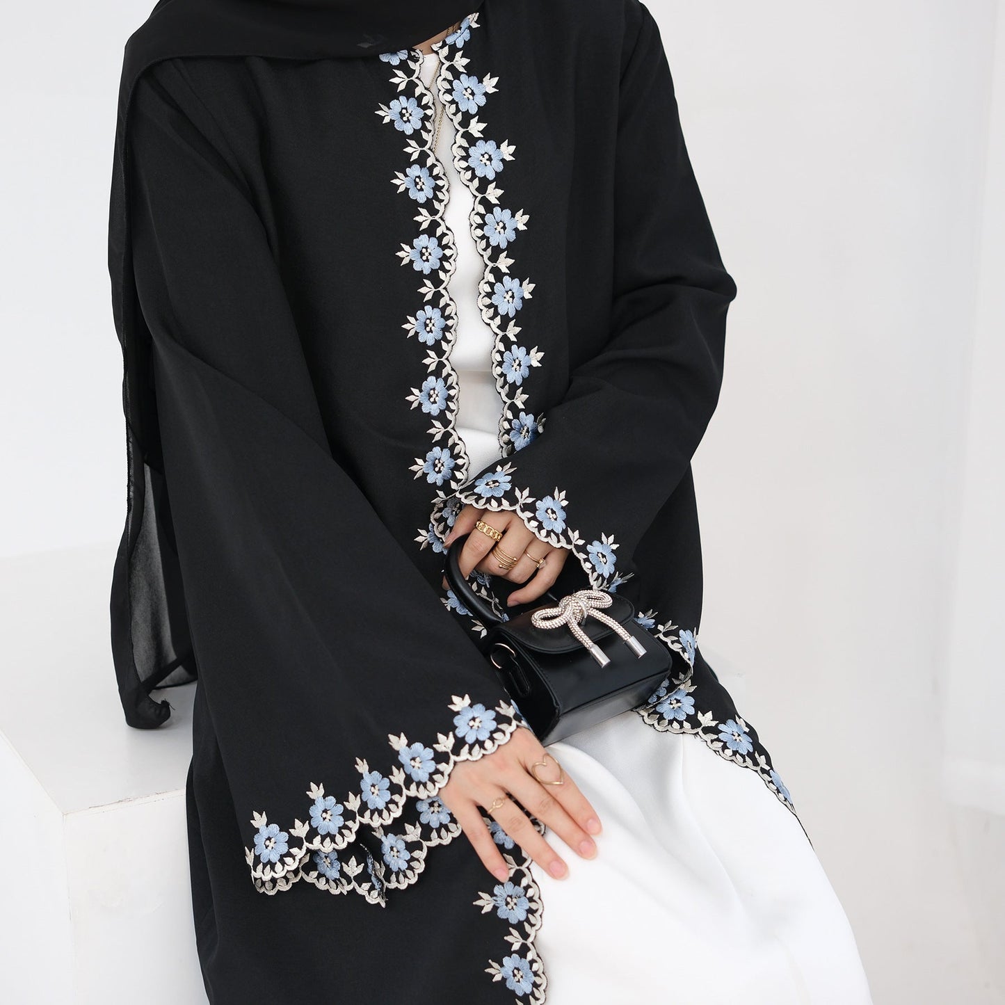 Eid Edit|Open Abaya With Floral Embroidery (clearance online only)