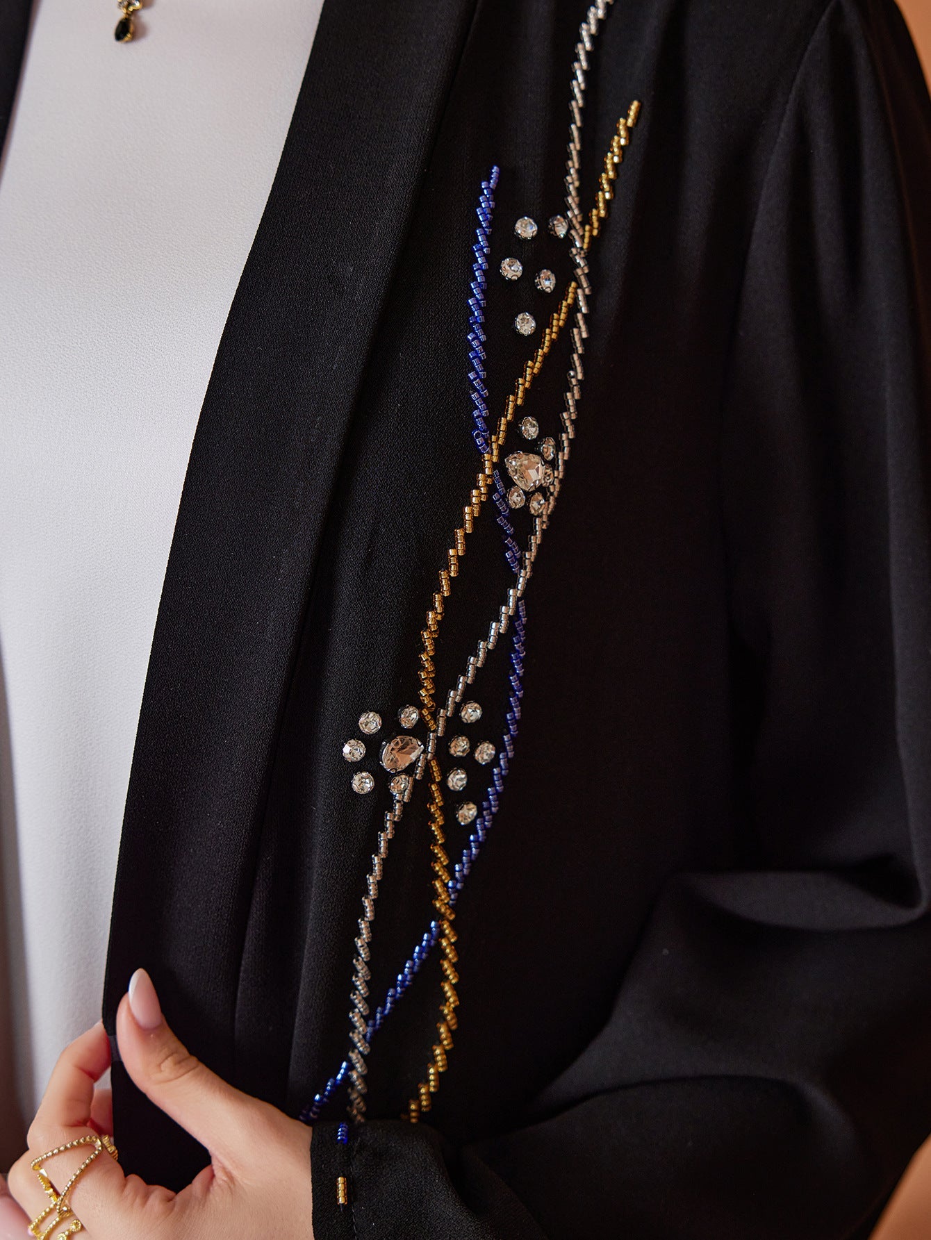 Beaded Open Abaya in Black