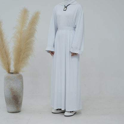 Autumn Winter Plain Abaya--White