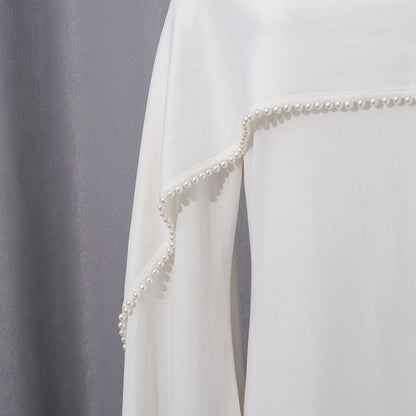 White Jersey Abaya with Matching Decorative Pearl Strip