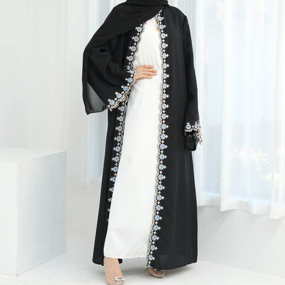 Eid Edit|Open Abaya With Floral Embroidery (clearance online only)