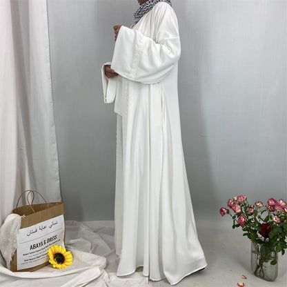 Plain Open Abaya with Decoration - White