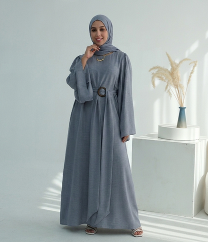 Casual Twill Abaya Dress - Grey