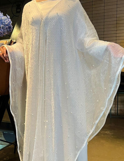 Eid Collection | Elegant Starlight Abaya Set in Cream Beige (clearance online only)