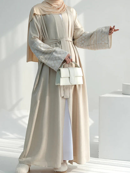 Open Abaya With Embroidered Sleeves - Beige (clearance item online only)