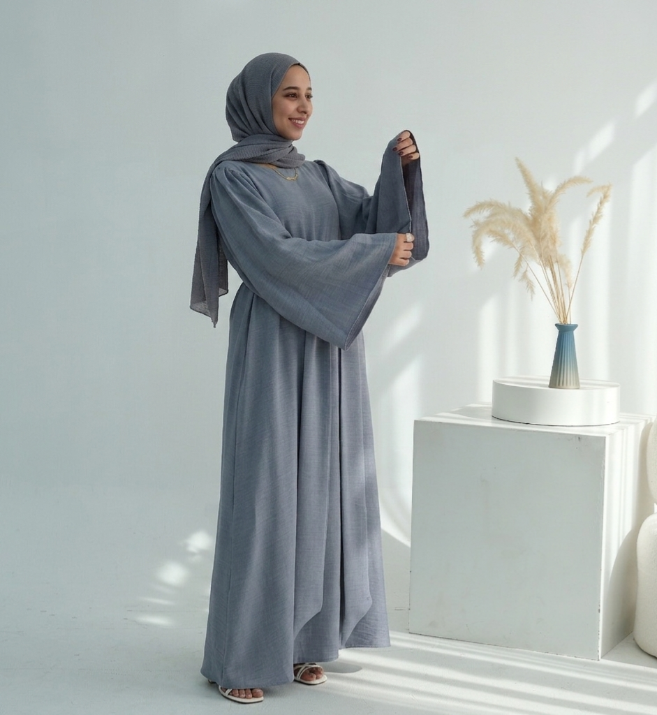 Casual Twill Abaya Dress - Grey