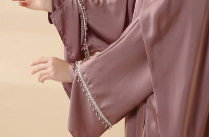 Rhinestones Satin Abaya 6 pcs Set - Berry