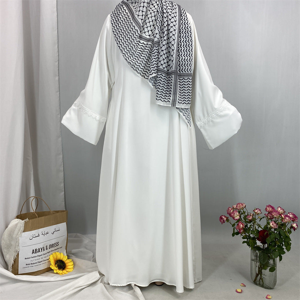 Plain Open Abaya with Decoration - White