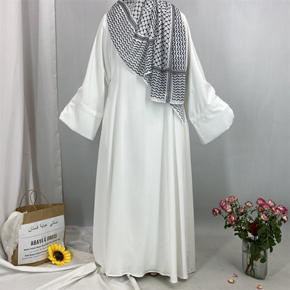 Plain Open Abaya with Decoration - White