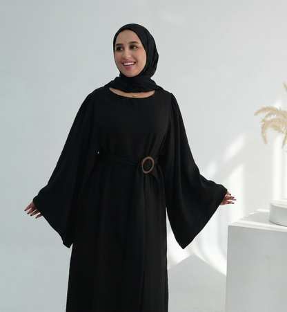 Casual Twill Abaya Dress - Black