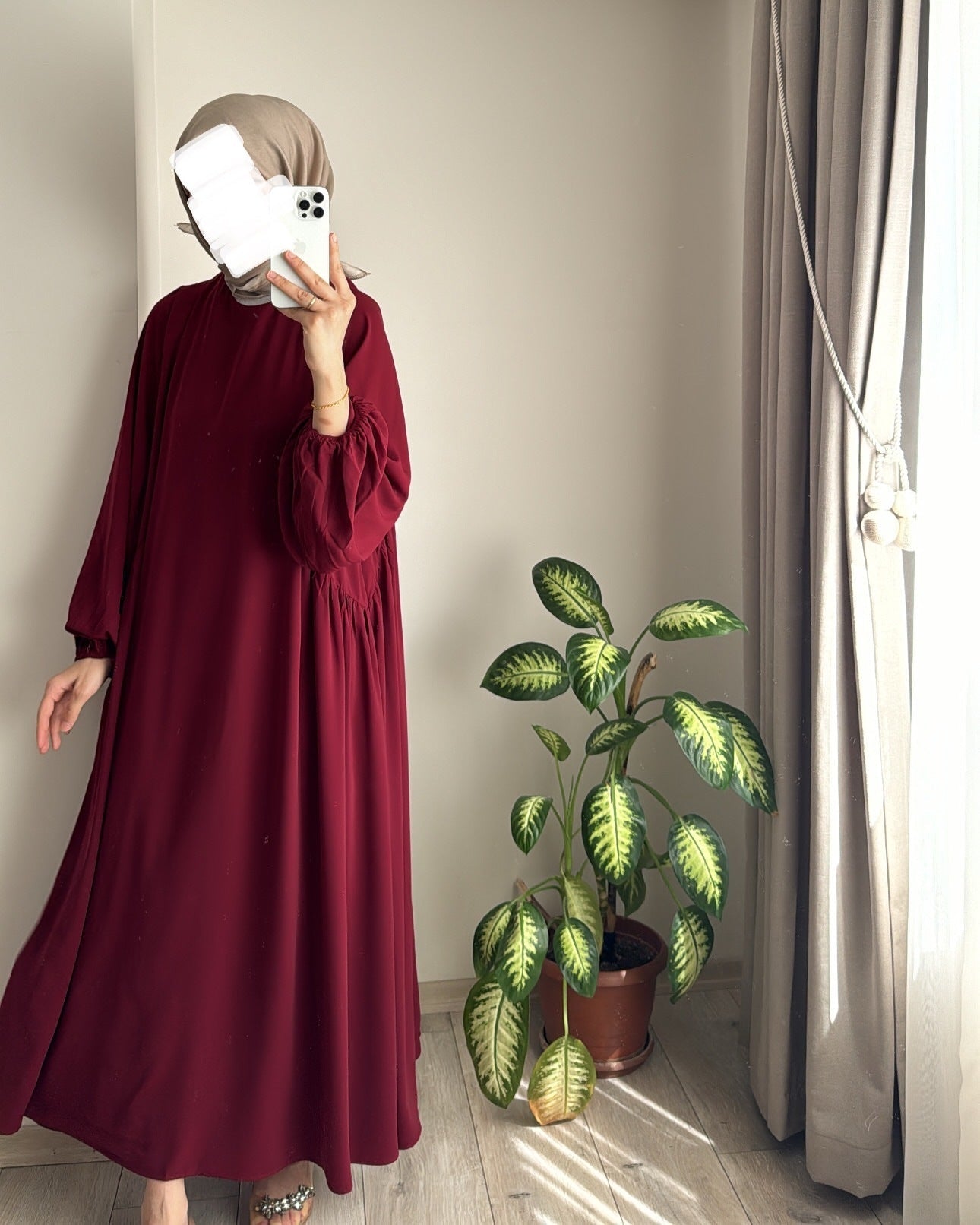 Modest Summer Abaya in Crimson Red (Crepe) - clearance online only