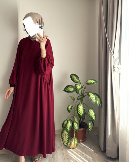 Modest Summer Abaya in Crimson Red (Crepe) - clearance online only