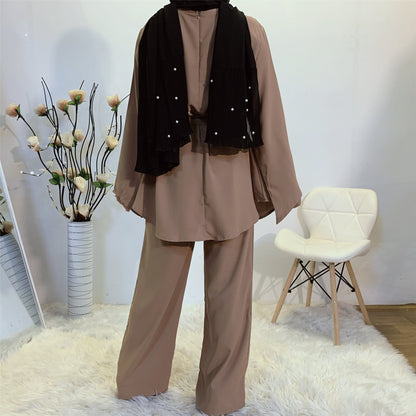 Modest Top & Pants Set - Dusty Brown