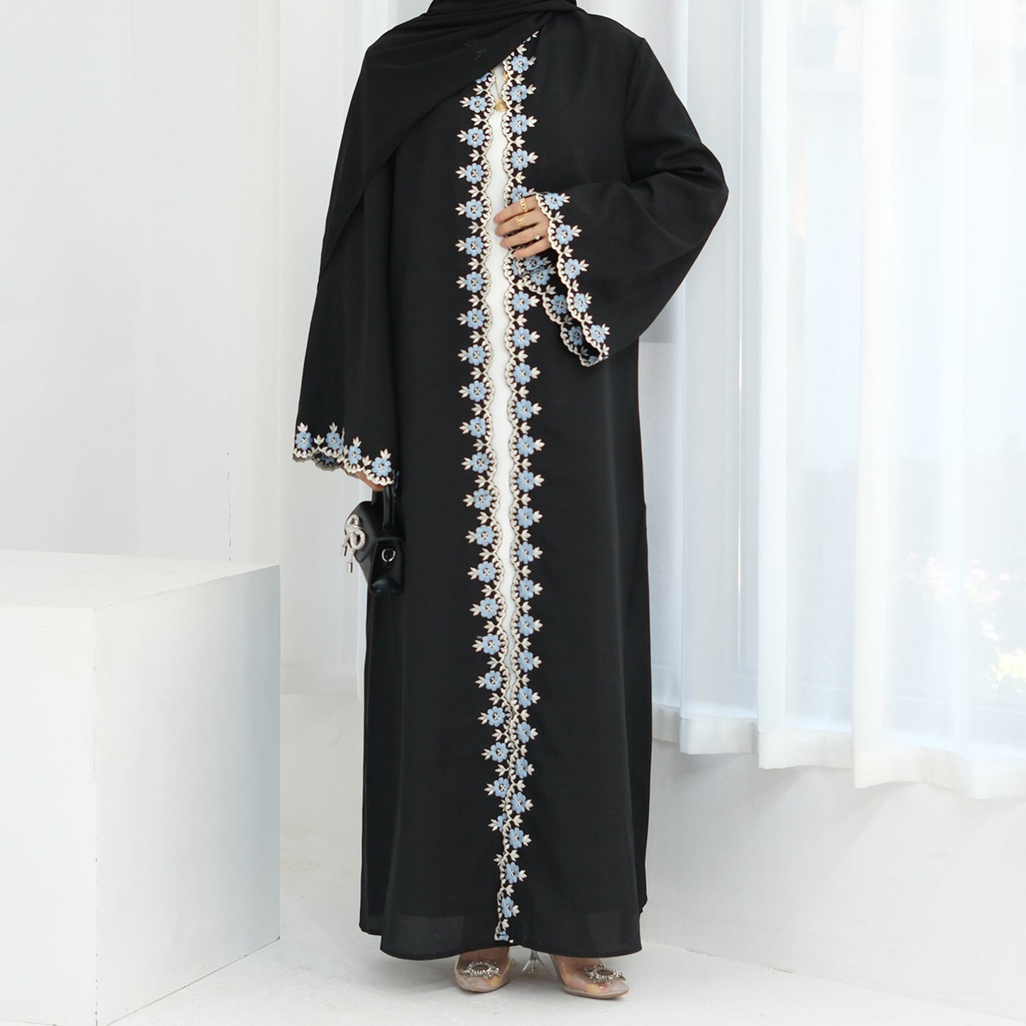 Eid Edit|Open Abaya With Floral Embroidery (clearance online only)