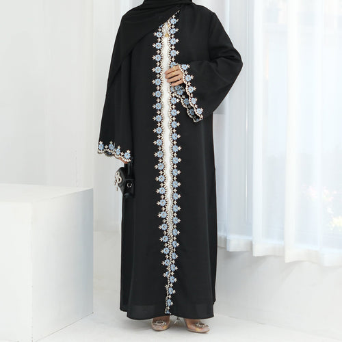 Eid Edit|Open Abaya With Floral Embroidery (clearance online only)