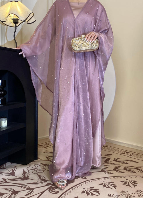 Eid Collection | Elegant Starlight Abaya Set in Violet (clearance online only)