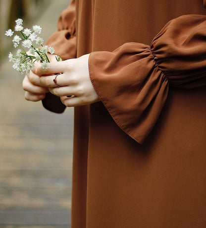 Plain Abaya wt Cuffed Sleeves - Brown Tone (clearance online only)