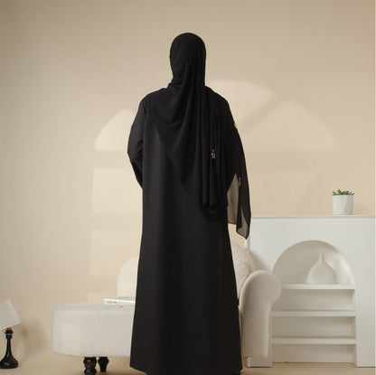 Floral Embroidered Abaya 3 Piece Set - Black