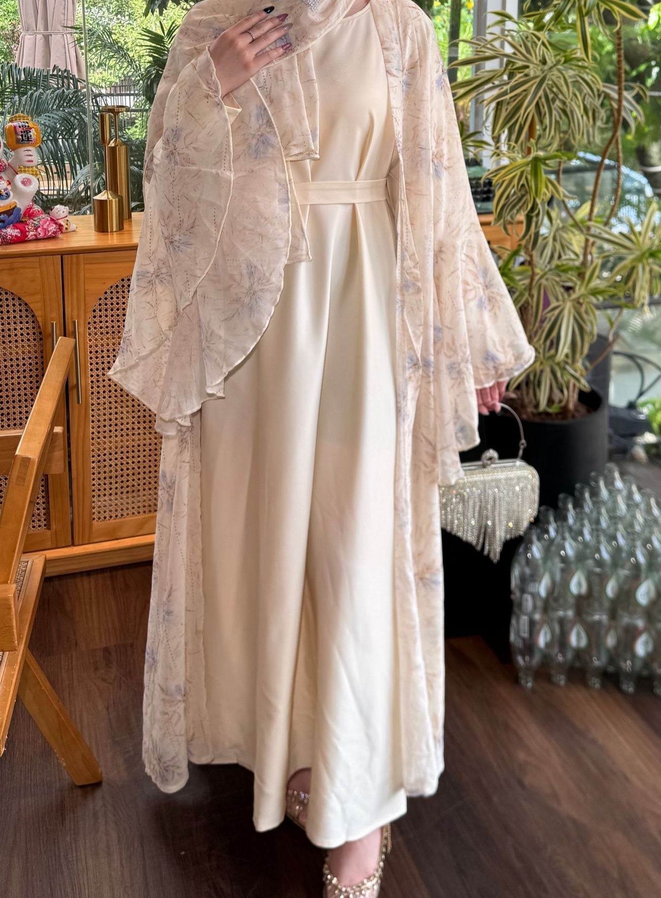 Floral Print Chiffon Abaya 3 pcs Set - Blossom