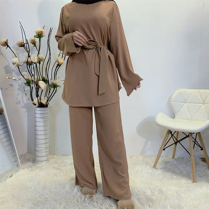 Modest Top & Pants Set - Dusty Brown