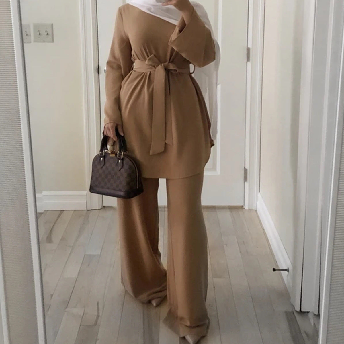 Modest Top & Pants Set - Dusty Brown