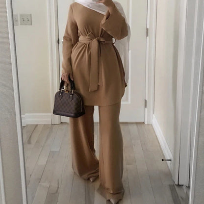 Modest Top & Pants Set - Dusty Brown