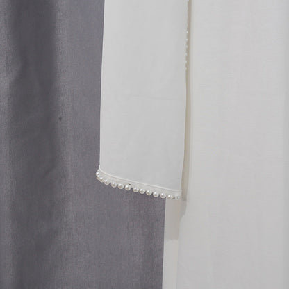 White Jersey Abaya with Matching Decorative Pearl Strip
