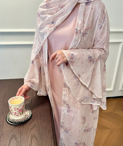 Floral Print Chiffon Abaya 3 pcs Set - Blossom