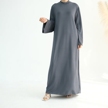 Ribbed Knit Jersey Long Sleeve Abaya – Slate Grey